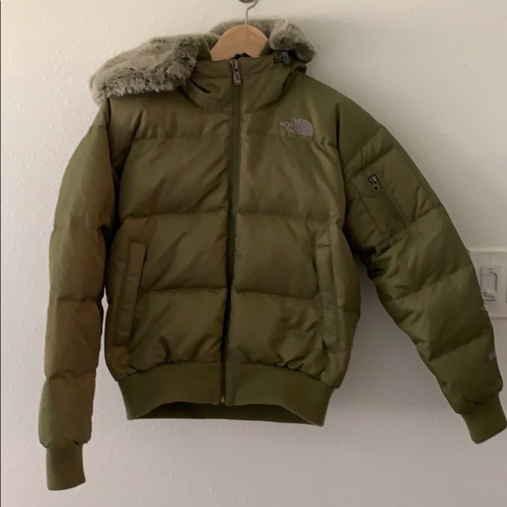 XS Down North Face Bomber Jacket with faux fur